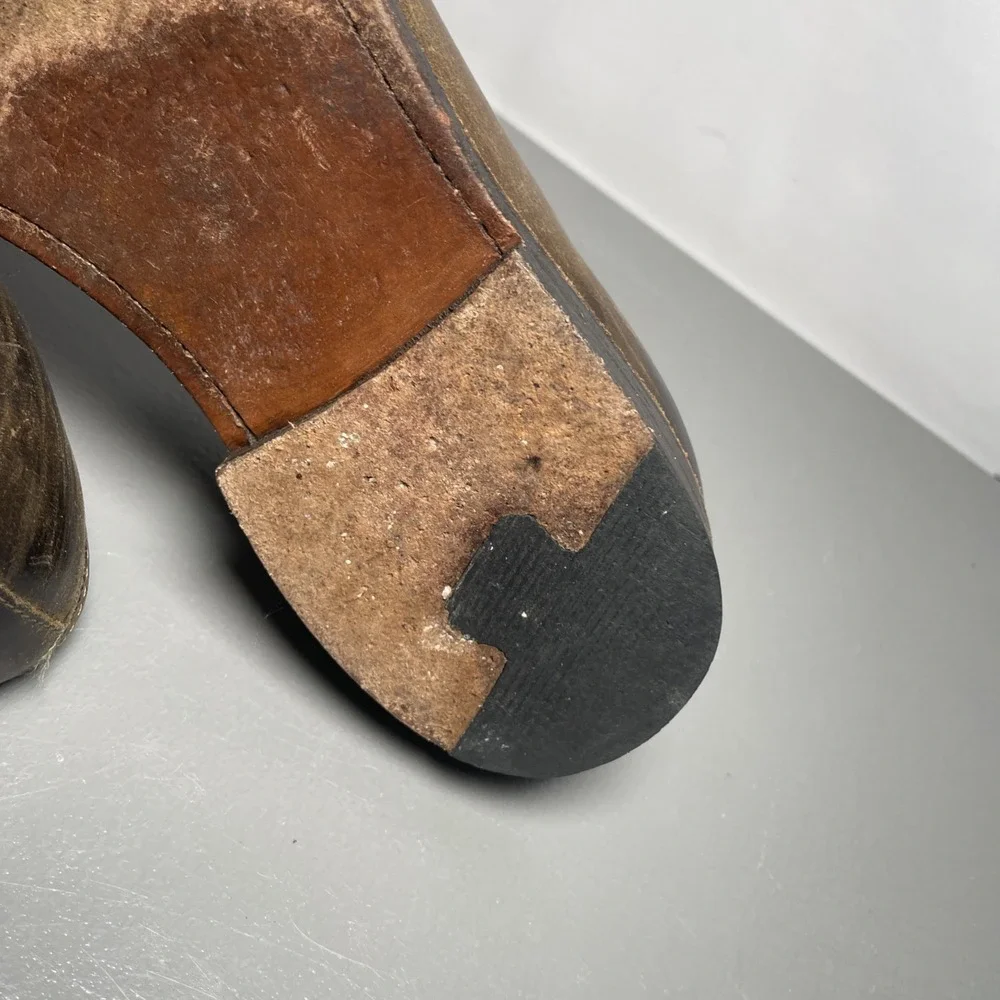 Frye Distressed Oiled Leather Penny Loafers Stacked Heel Men's Size 8.5B